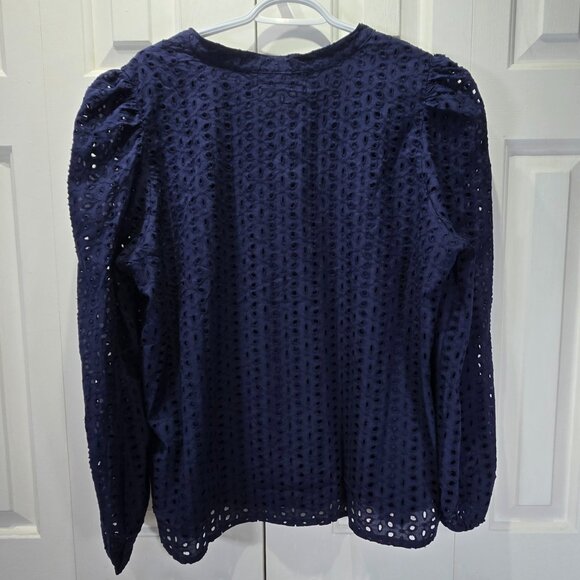 New Blue Eyelet V-Neck Long Sleeve – Size XLarge - Dressy Casual Blouse - Picture 2 of 6